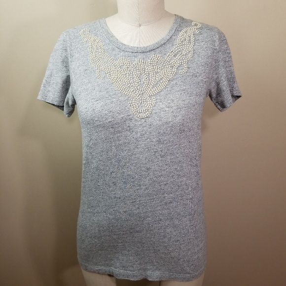 J Crew Factory Beaded T Shirt Grey - Picture 4 of 6